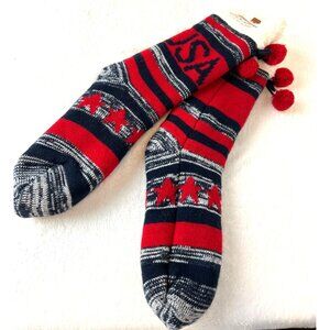 Gertex USA Socks Ladies SZ 5-10 NEW Patriotic Fleece Poms Red White Blue